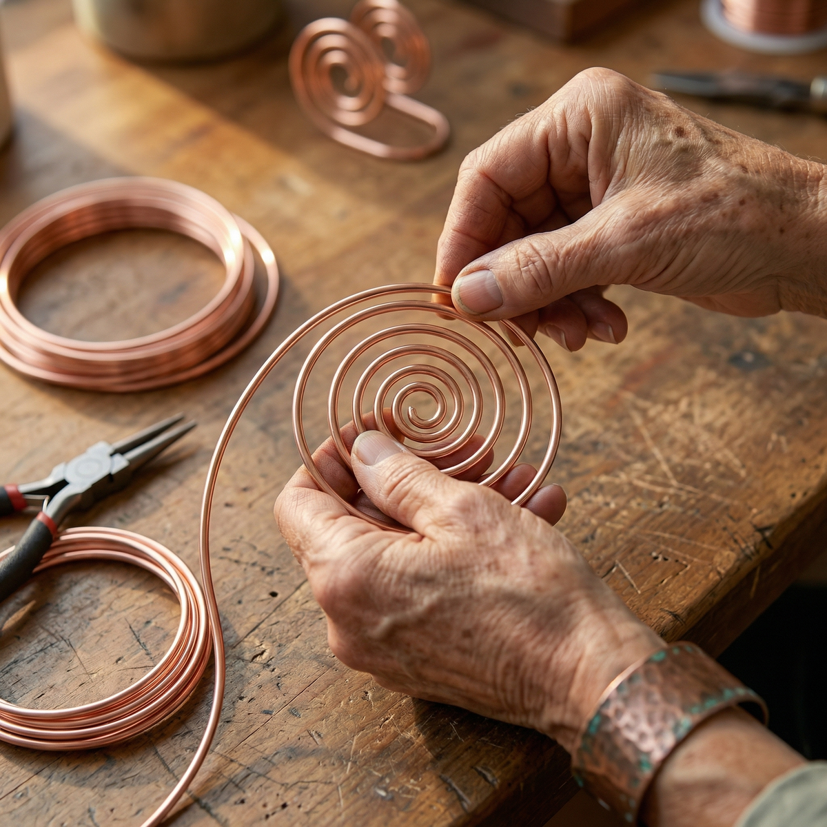 Lucia & Mila Hand-Forged Copper Spiral - Braid