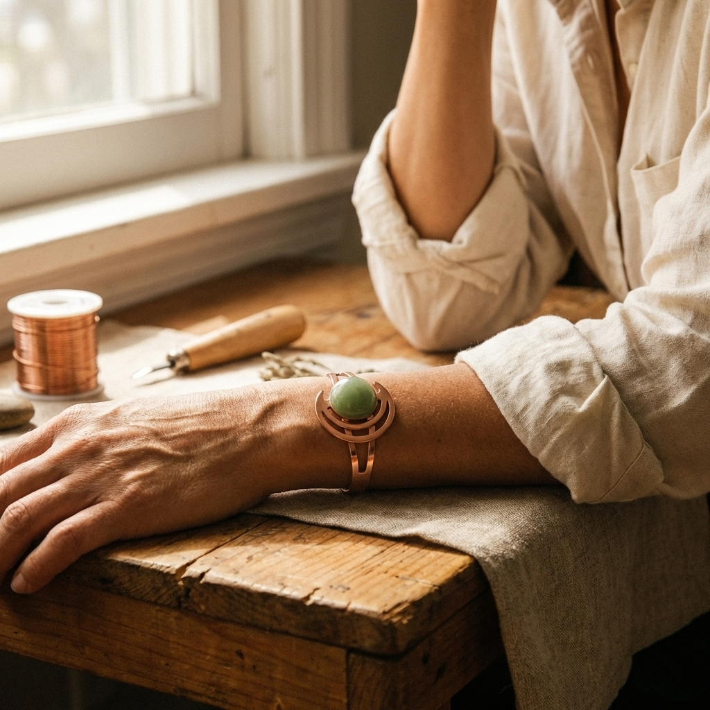 Lucia & Mila Copper Bracelet - Green Sphere