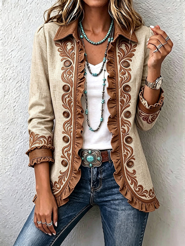 Iolanda | Embroidered Floral Jacket with Ruffles