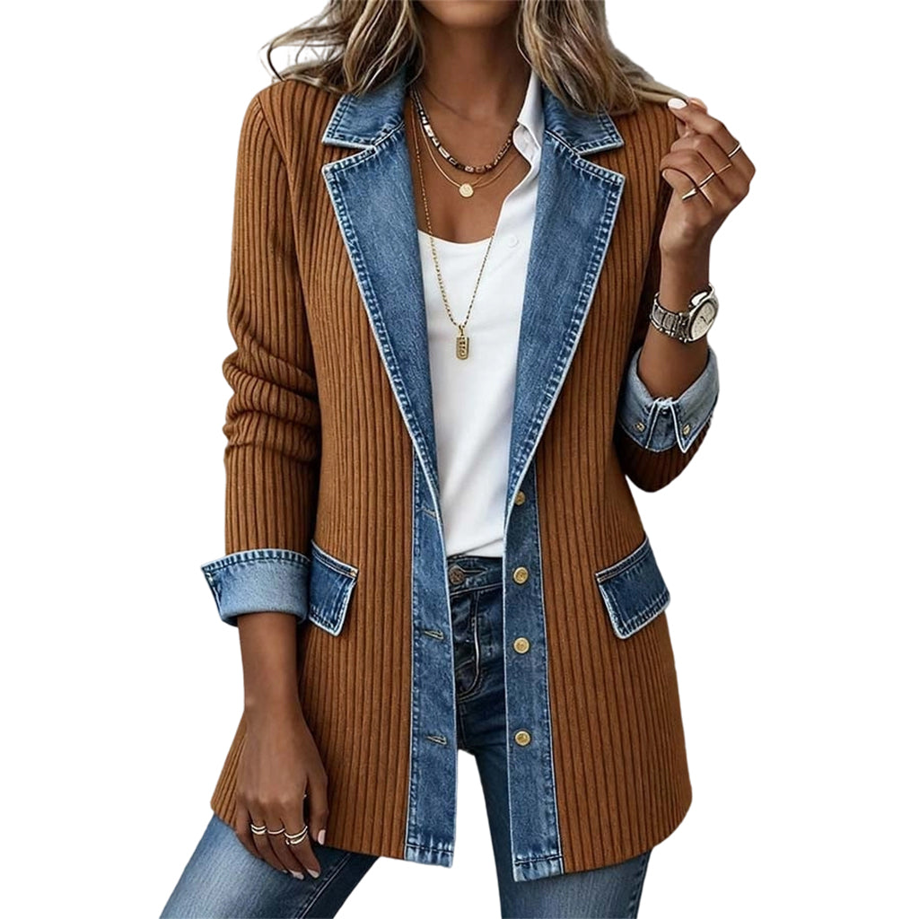 Lea | Denim and Rib-Knit Jacket