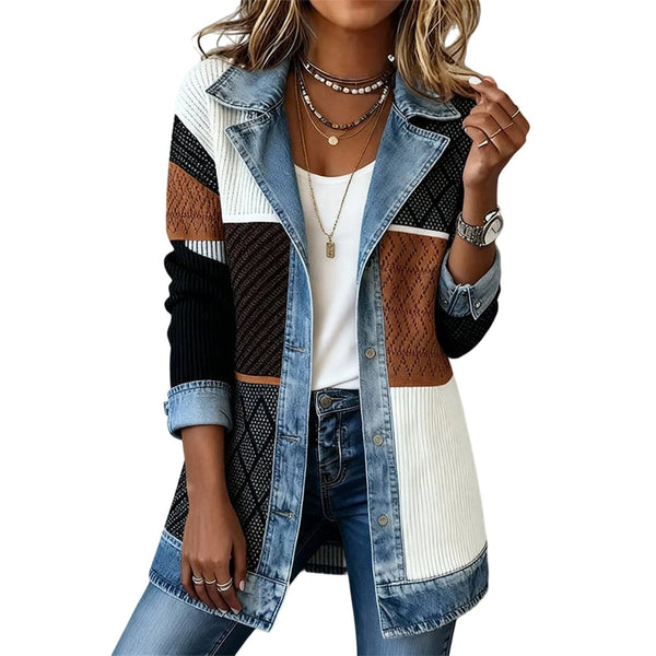 Lea | Denim and Rib-Knit Jacket