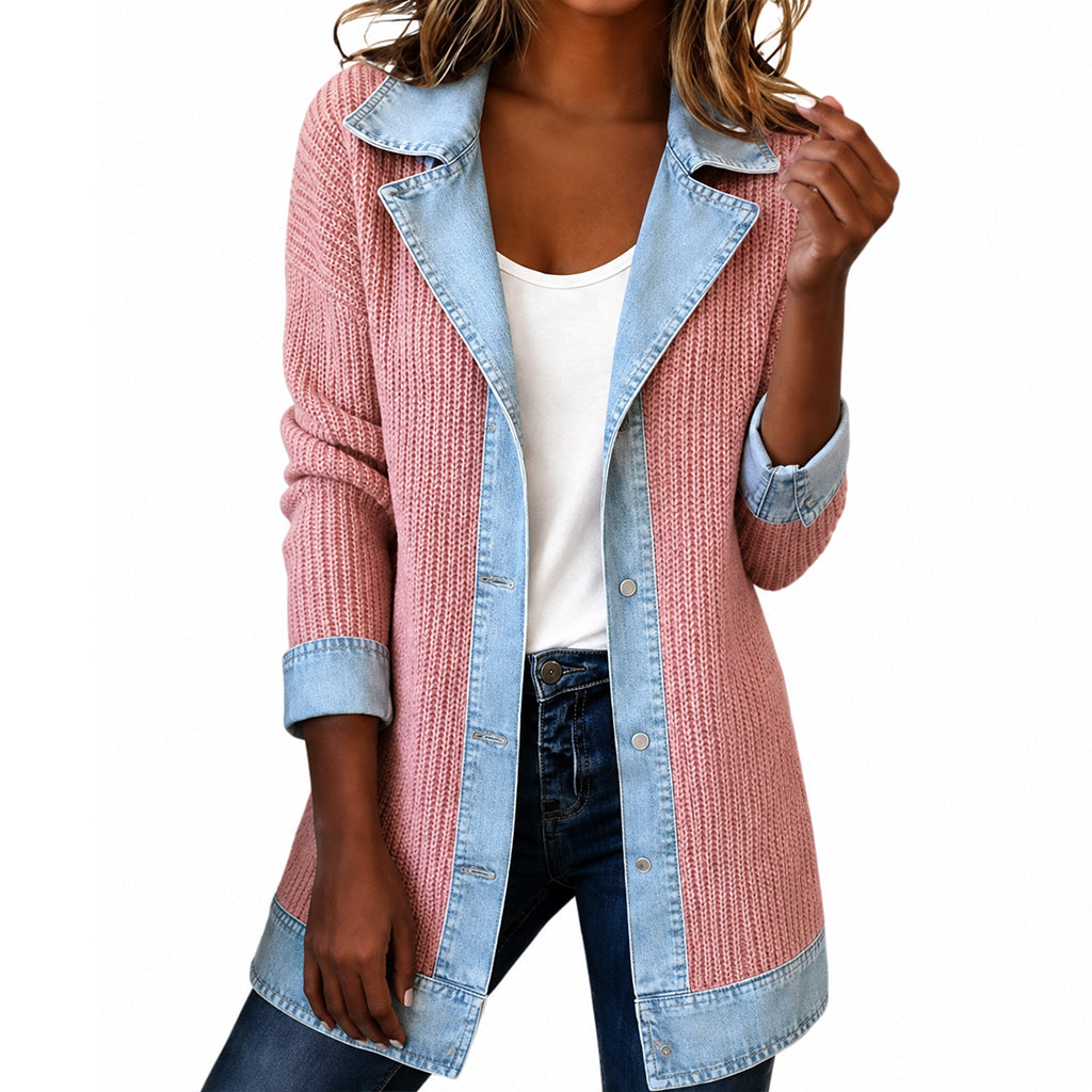 Lea | Denim and Rib-Knit Jacket