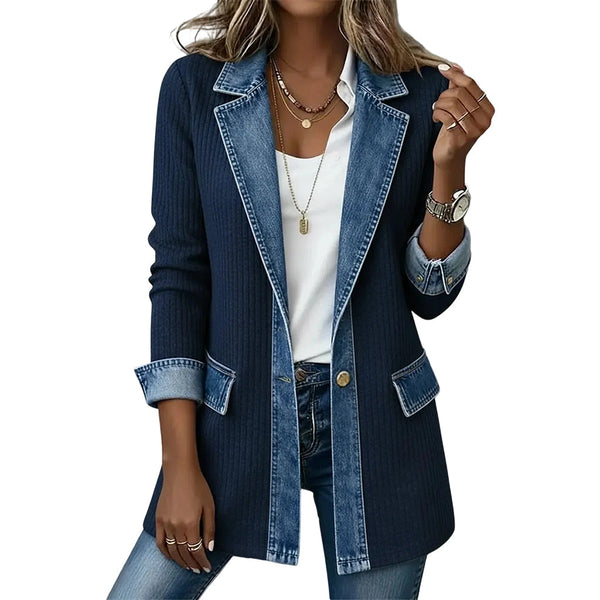Lea | Denim and Rib-Knit Jacket